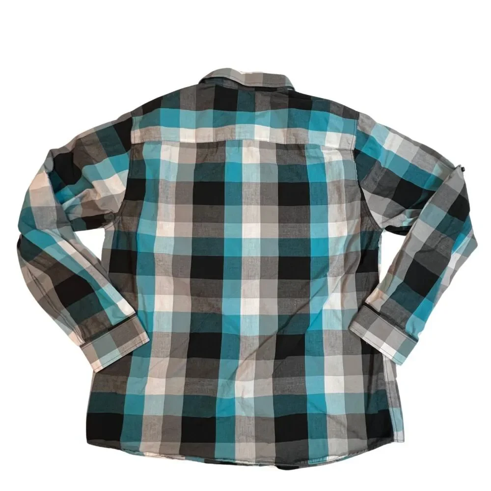 Eighty Eight Mens XXL Turquoise Western Preppy Collared  Chunky Plaid Button Up - Picture 2 of 9